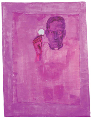 Dominus 2015, akryl, tempera,na używanej pościeli, 150 x 200 x 4 cm
